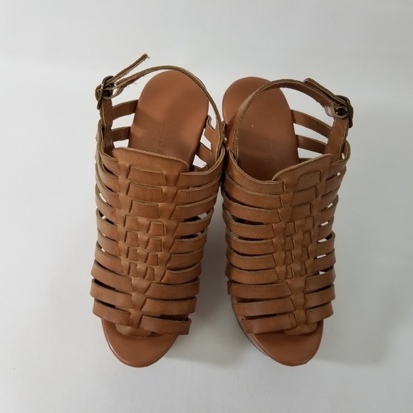 Natural Leather Woven Wedge Heel Sandals - Picture 3 of 8